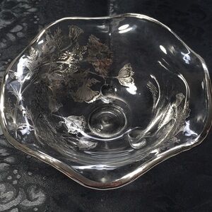 Vintage Clear Silver Overlay Candy Dish Decorative Bowl